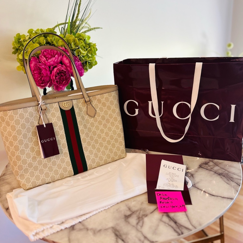 NWT - GUCCI OPHIDIA LARGE TOTE BAG - WHITE & GG SUPREME